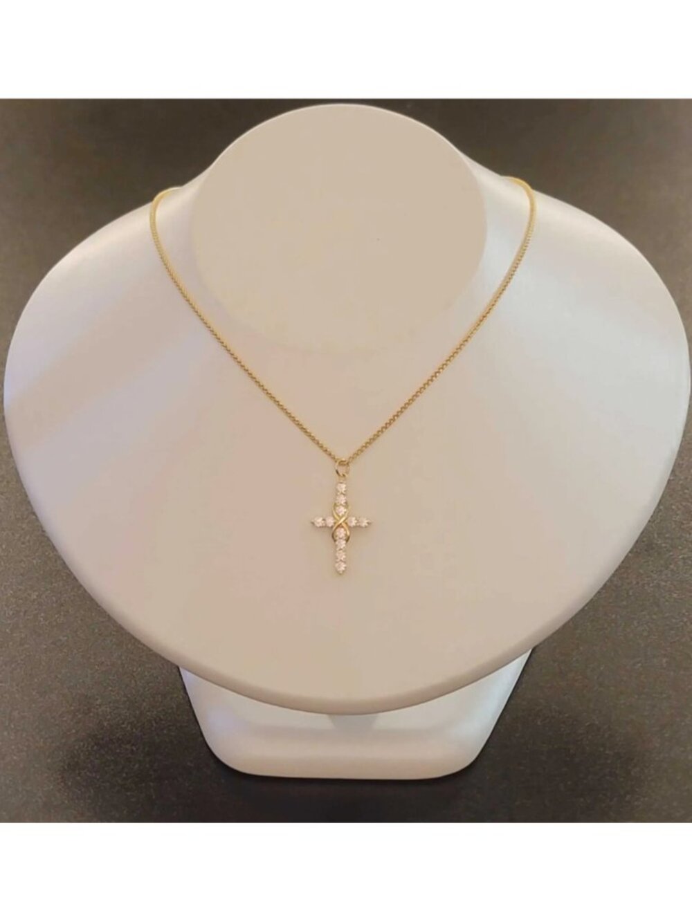 Infinity Moissanite Cross Necklace 18K Gold Filled S925 Sterling Silver GRA NWT - Picture 4 of 11